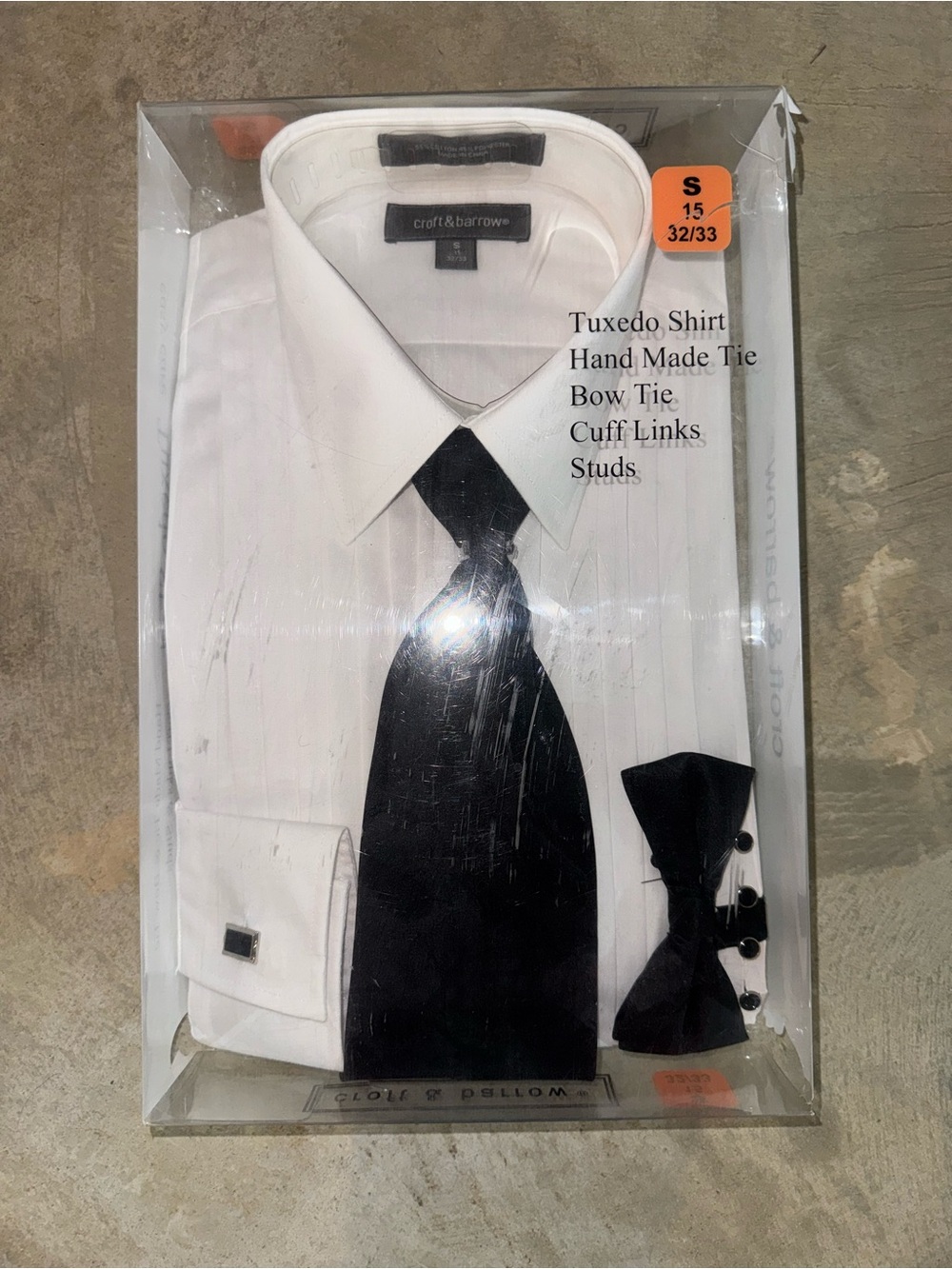 croft & barrow White Dress Tuxedo Shirt with Black Tie Set